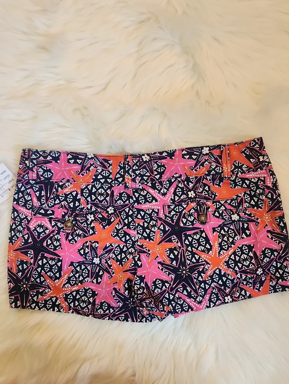Juniors Shorts - Printed Starfish Shorts - Navy, Pink & Orange